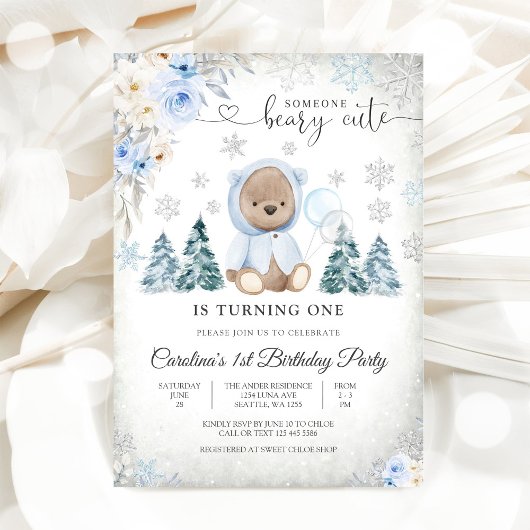 Winter Teddybeer Verjaardagsuitnodiging Kaart