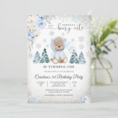 Winter Teddybeer Verjaardagsuitnodiging Kaart (Staand voorkant)