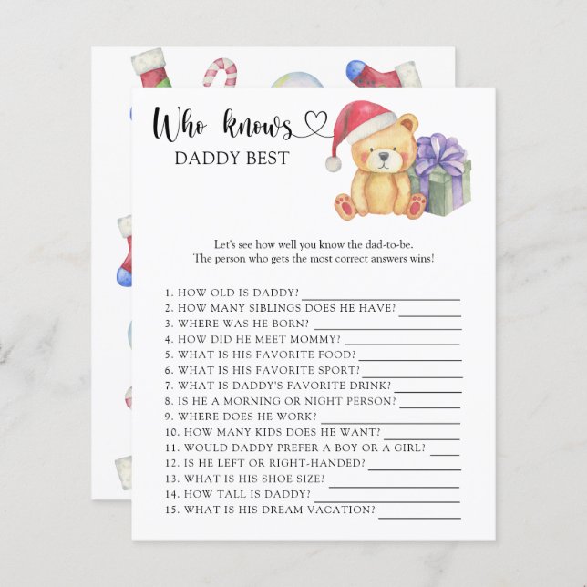 Winter teddybeer - Wie weet papa beste spel (Voorkant / Achterkant)