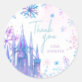 Winter Thank You Snowflakes Girl Snow Birthday Ronde Sticker (Voorkant)
