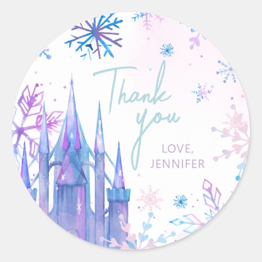 Winter Thank You Snowflakes Girl Snow Birthday Ronde Sticker (Voorkant)