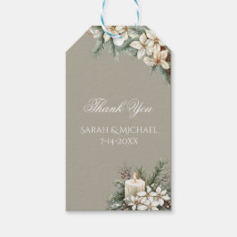 Winter thema beige bruiloft cadeaulabel