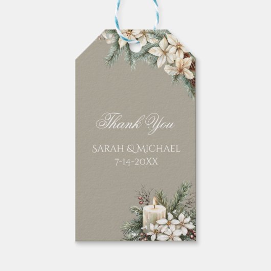 Winter thema beige bruiloft cadeaulabel (Voorkant)