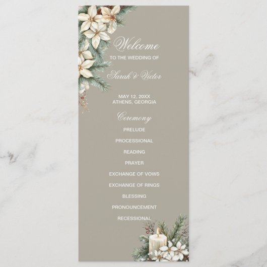 Winter Thema beige dubbele kant programma kaart (Voorkant)