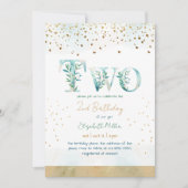 Winter Thema Blue Gold Glitter Twee 2e verjaardag Kaart (Voorkant)