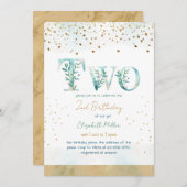 Winter Thema Blue Gold Glitter Twee 2e verjaardag Kaart (Voorkant / Achterkant)