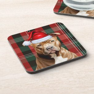 Winter Thema Bruin Pitbull Hond Rood Vakantie Plai Bier Onderzetter