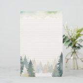 Winter thema groene dennenbomen gevoerd briefpapier (Staand voorkant)