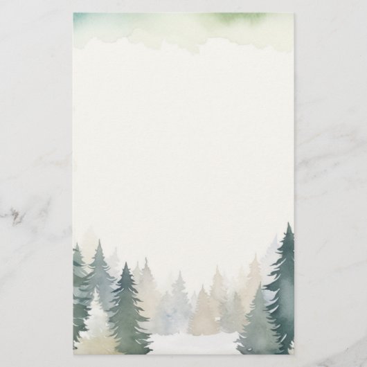 Winter thema groene pijnbomen vlakte briefpapier (Voorkant)