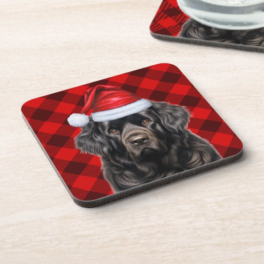 Winter Thema Newfoundland Hond Rood Vakantie Plaid Bier Onderzetter (Linkerzijde)