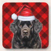 Winter Thema Newfoundland Hond Rood Vakantie Plaid Bier Onderzetter (Voorkant)