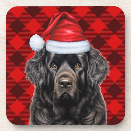 Winter Thema Newfoundland Hond Rood Vakantie Plaid Bier Onderzetter (Voorkant)