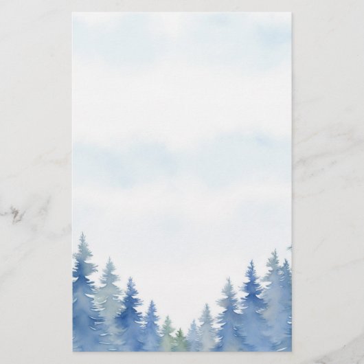 Winter thema pijnbomen vlakte briefpapier (Voorkant)