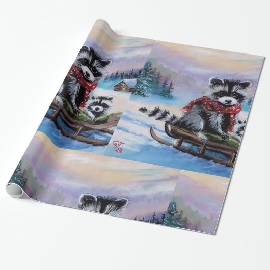 Winter thema wasbeer originele kunst Wrapping Pape Cadeaupapier (Uitgerold)