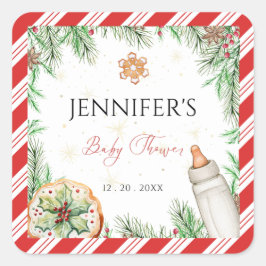 Winter-thema Waterverf kerst Baby shower Vierkante Sticker