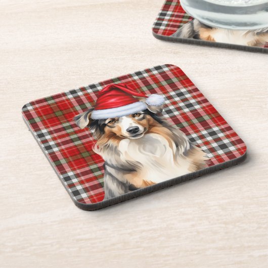 Winter Theme Australian Shepherd Dog Red Pset Bier Onderzetter (Linkerzijde)