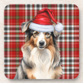 Winter Theme Australian Shepherd Dog Red Pset Bier Onderzetter (Voorkant)
