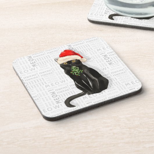 Winter Theme Black Bombay Cat Meow Word Art Bier Onderzetter (Linkerzijde)