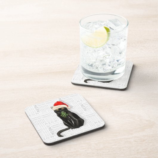 Winter Theme Black Bombay Cat Meow Word Art Bier Onderzetter (Rechterzijde)