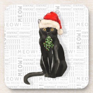 Winter Theme Black Bombay Cat Meow Word Art Bier Onderzetter
