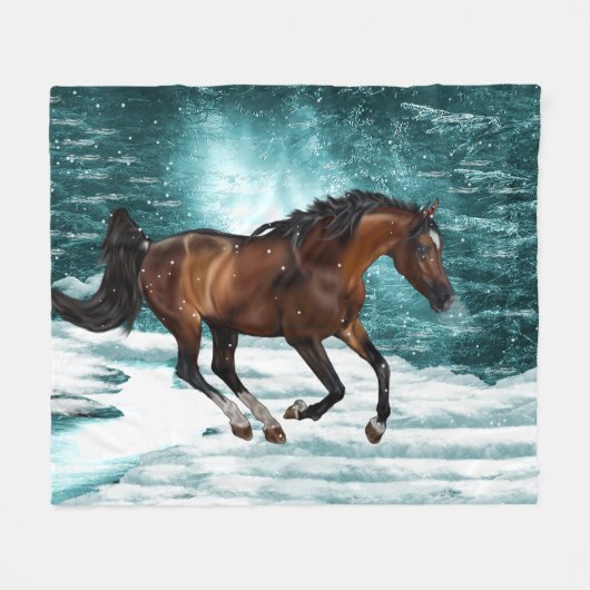 Winter Theme Galloping Arabian Horse Fleece Deken (Voorkant (Horizontaal))