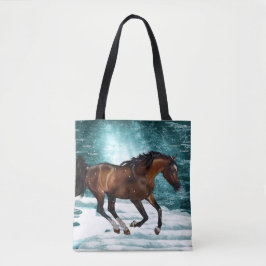 Winter Theme Galloping Arabian Horse Tote Bag