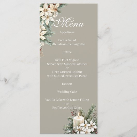 Winter themed Beige floral  Menu (Voorkant)