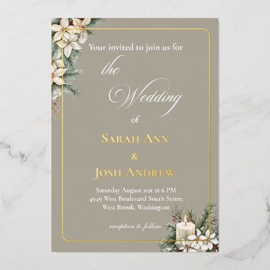 Winter themed beige folie uitnodiging (Voorkant)