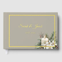 Winter themed beige with candle Wedding Guest Book