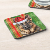 Winter Themed German Shepherd Dog Holiday Plaid Bier Onderzetter (Linkerzijde)