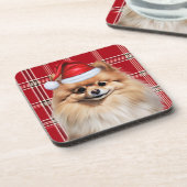 Winter Themed Pomeranian Dog Holiday Plaid Bier Onderzetter (Linkerzijde)