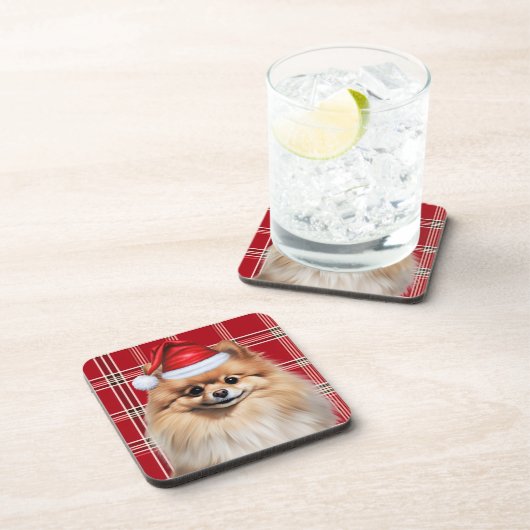 Winter Themed Pomeranian Dog Holiday Plaid Bier Onderzetter (Rechterzijde)