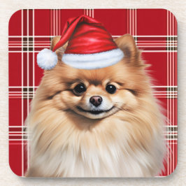 Winter Themed Pomeranian Dog Holiday Plaid Bier Onderzetter