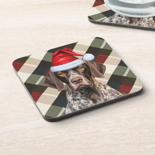 Winter Themed Shorthair Pointer Dog Holiday Plaid Bier Onderzetter (Linkerzijde)