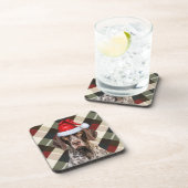 Winter Themed Shorthair Pointer Dog Holiday Plaid Bier Onderzetter (Rechterzijde)