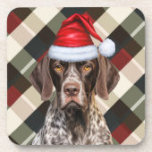 Winter Themed Shorthair Pointer Dog Holiday Plaid Bier Onderzetter (Voorkant)