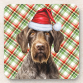 Winter Themed Wirehair Pointer Dog Holiday Plaid Bier Onderzetter (Voorkant)