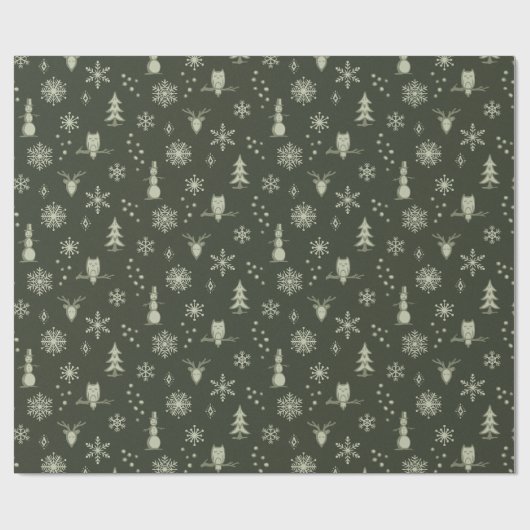 Winter Things Wrapping Paper - Pine, Salie, Thee Cadeaupapier (Vlak)