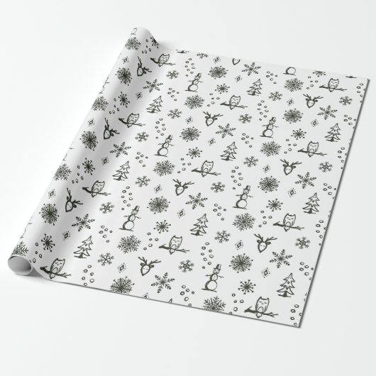 Winter Things Wrapping Paper - Sneeuw + Pine Cadeaupapier (Uitgerold)
