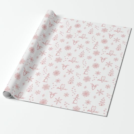 Winter Things Wrapping Paper - Sneeuw + Roos Cadeaupapier (Uitgerold)