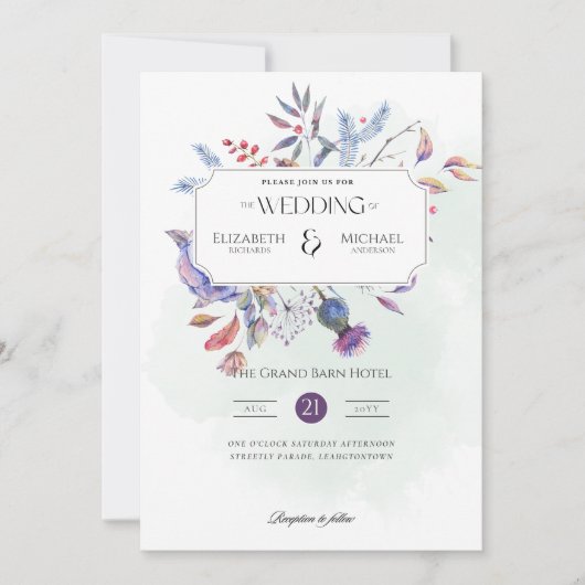 Winter Thistle Print of Digital Wedding Kaart (Voorkant)