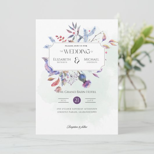 Winter Thistle Print of Digital Wedding Kaart (Staand voorkant)