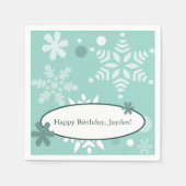 Winter-ThMED Happy Birthday Turquoise-Blue Napkin Servet (Voorkant)