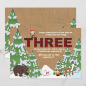 Winter Three Birthday Party Invitation Kaart (Voorkant / Achterkant)