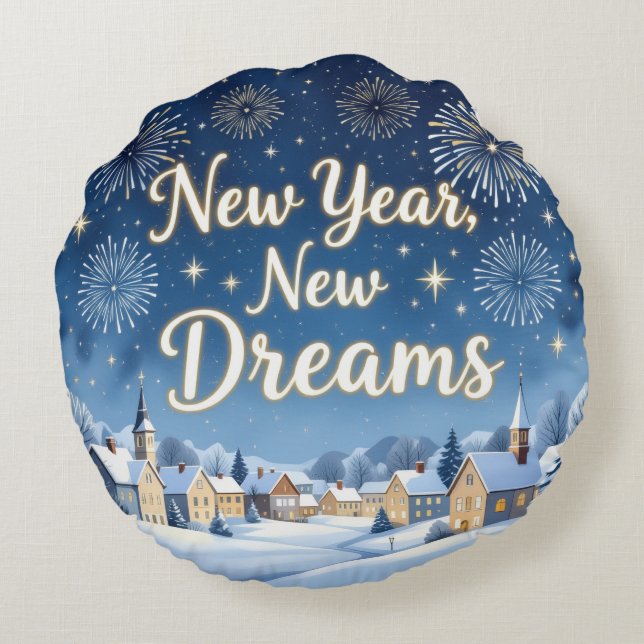 Winter thuis Nieuwjaar Ronde Kussen (Achterkant)