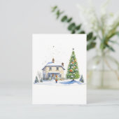 Winter Thuis Scene B - Waterverf Feestdagenkaart (Staand voorkant)
