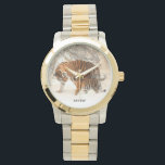 Winter Tigers aangepaste monogram horloges<br><div class="desc">Bekijk mijn winkel voor meer tijgerobjecten.</div>