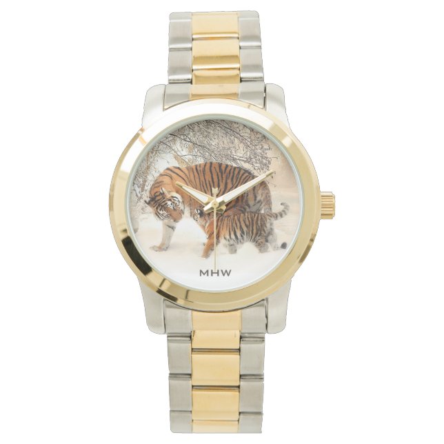Winter Tigers aangepaste monogram horloges (Voorkant)