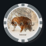Winter Tigers aangepaste monogram poker chips<br><div class="desc">Bekijk mijn winkel voor meer tijgerobjecten.</div>