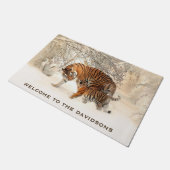 Winter Tigers aangepaste tekst welkomstmatten Deurmat (Schuin)